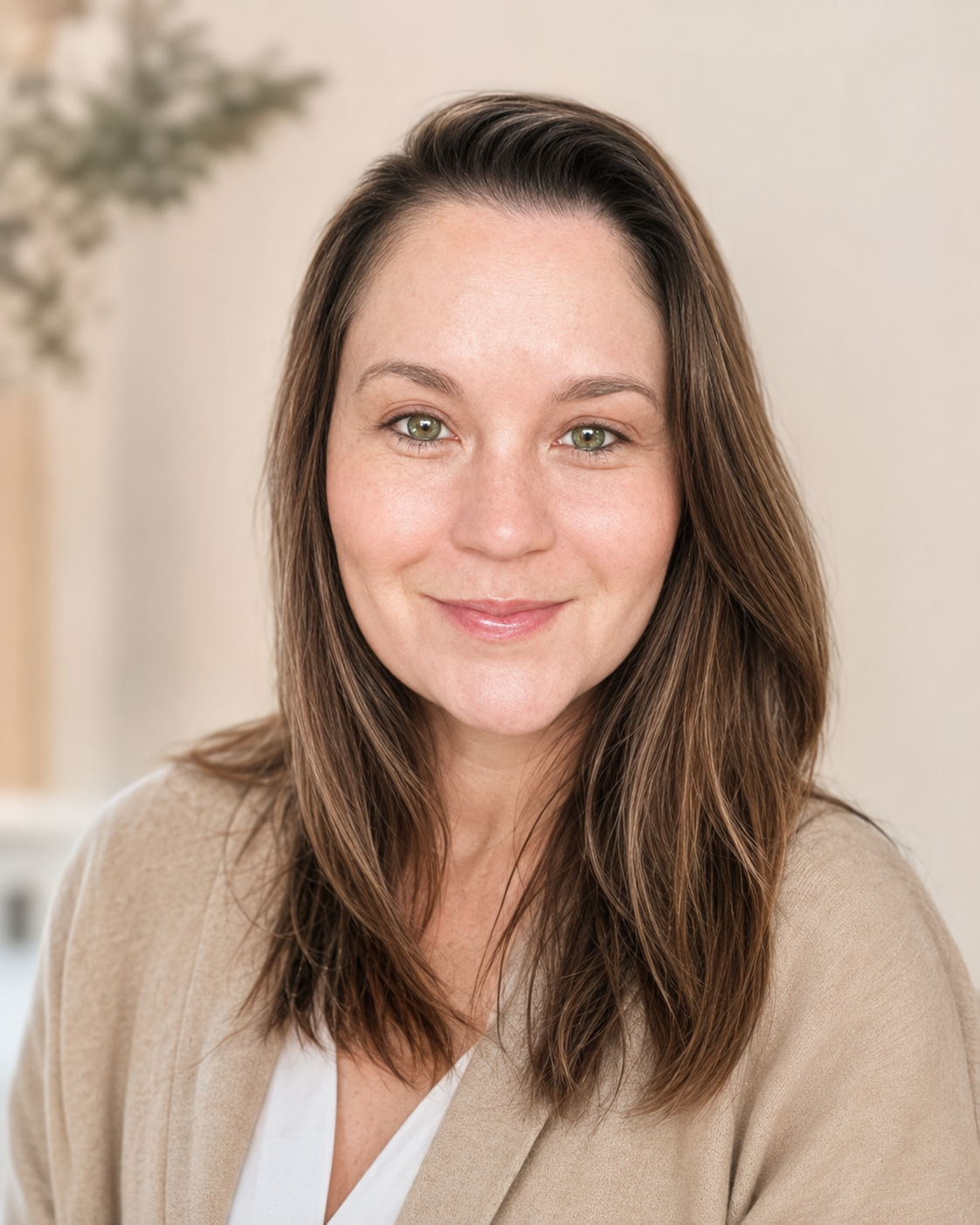 Portrait of Jade Asher smiling warmly in a calm, light-filled studio space